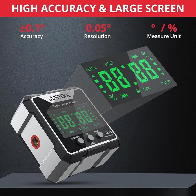 JUSTOOL Store Magnetic Digital Angle Finder, Level Box Angle Finder Protractor with 4 Magnetic Angle Gauge Backlight Inclinometer for Woodworking Renovations - Image 4